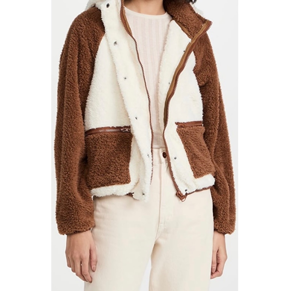 Revolve X Plush Sherpa Zip Jacket With Removable Hood Tan Ivory
